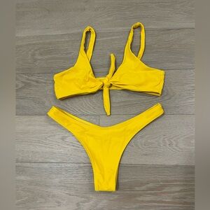 Zaful 2 Piece Tie Front Yellow Bikini Set - Size Large
